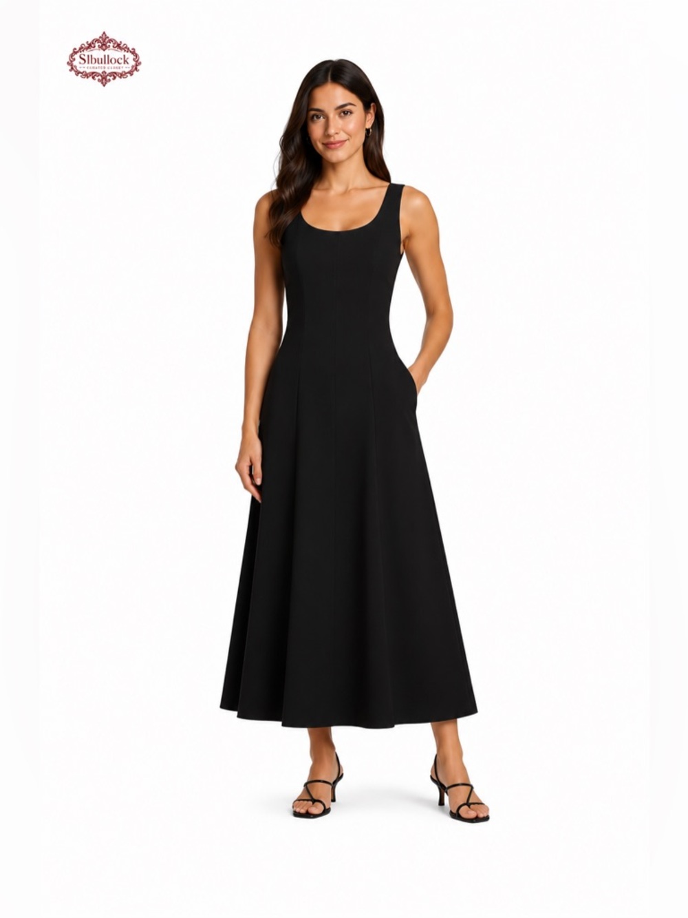 A New Day Black Midi Dress NWT Size 6 Sleeveless A-Line Pockets Quiet Luxury